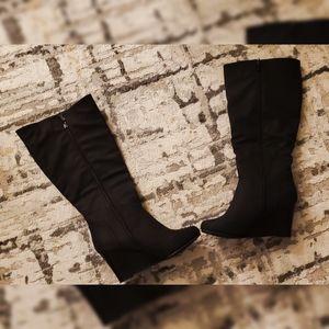 Black Langly Wide-Calf Wedge Boots